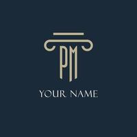 PM initial logo for lawyer, law firm, law office with pillar icon design vector