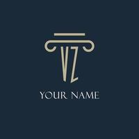 VZ initial logo for lawyer, law firm, law office with pillar icon design vector