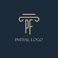 PF initial logo for lawyer, law firm, law office with pillar icon design vector