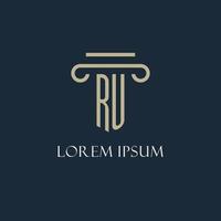 RU initial logo for lawyer, law firm, law office with pillar icon design vector