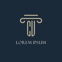 CU initial logo for lawyer, law firm, law office with pillar icon design vector