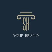 SK initial logo for lawyer, law firm, law office with pillar icon design vector