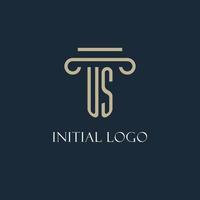 logotipo inicial de nosotros para abogado, bufete de abogados, bufete de abogados con diseño de icono de pilar vector