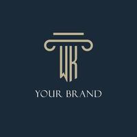 WK initial logo for lawyer, law firm, law office with pillar icon design vector