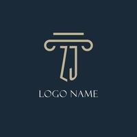 ZJ initial logo for lawyer, law firm, law office with pillar icon design vector