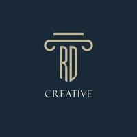 rd logotipo inicial para abogado, bufete de abogados, bufete de abogados con diseño de icono de pilar vector