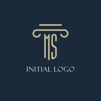 MS initial logo for lawyer, law firm, law office with pillar icon design vector