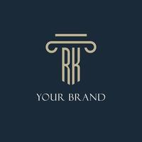 logotipo inicial de rk para abogado, bufete de abogados, bufete de abogados con diseño de icono de pilar vector