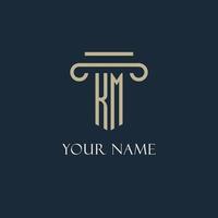 KM initial logo for lawyer, law firm, law office with pillar icon design vector