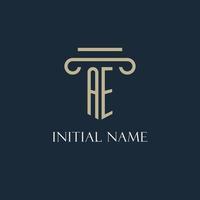 AE initial logo for lawyer, law firm, law office with pillar icon design vector