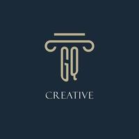 GQ initial logo for lawyer, law firm, law office with pillar icon design vector