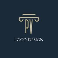 PV initial logo for lawyer, law firm, law office with pillar icon design vector