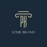 PK initial logo for lawyer, law firm, law office with pillar icon design vector