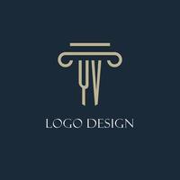 YV initial logo for lawyer, law firm, law office with pillar icon design vector