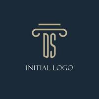 DS initial logo for lawyer, law firm, law office with pillar icon design vector