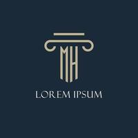 MH initial logo for lawyer, law firm, law office with pillar icon design vector