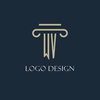 WV initial logo for lawyer, law firm, law office with pillar icon design vector