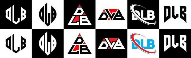 diseño de logotipo de letra dlb en seis estilos. polígono dlb, círculo, triángulo, hexágono, estilo plano y simple con logotipo de letra de variación de color blanco y negro en una mesa de trabajo. logotipo minimalista y clásico de dlb vector