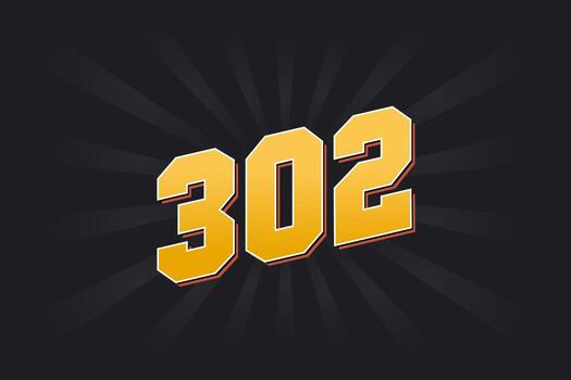 Number 302 vector font alphabet. Yellow 302 number with black background