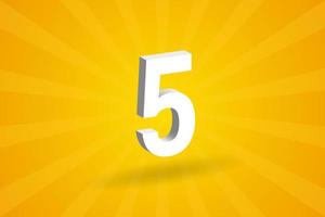 3D 5 number font alphabet. White 3D Number 5 with yellow background vector