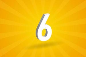 3D 6 number font alphabet. White 3D Number 6 with yellow background vector