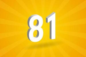 3D 81 number font alphabet. White 3D Number 81 with yellow background vector