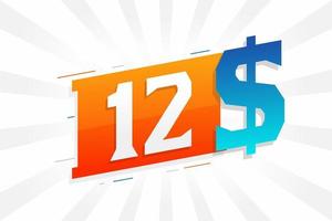 Símbolo de texto vectorial de moneda de 12 dólares. 12 usd dólar de los estados unidos dinero americano stock vector