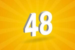 3D 48 number font alphabet. White 3D Number 48 with yellow background vector