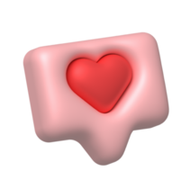 botão de diálogo de mensagem com coração vermelho. 3D em fundo transparente. png