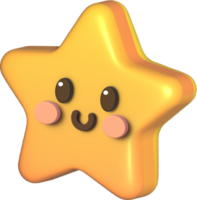 Cute star with smiling face. 3D on transparent background. png