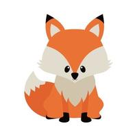 Standing fox isolated on a white background. Body side view, head in full face. Stock vector illustration. Forest animal.