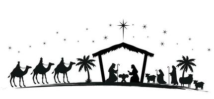 pesebre navideño con el niño jesús, maría y josé en el pesebre.tradicional historia cristiana de navidad. ilustración vectorial para niños. eps 10 vector