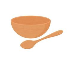 Wooden Bowl and Wooden Spoon isolated on white background. vector