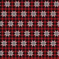 Ugly sweater at Buffalo Plaid Merry Christmas and Happy New Year greeting card frame border . illustration knitted background seamless pattern with folk style scandinavian ornaments. vector