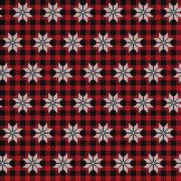 Ugly sweater at Buffalo Plaid Merry Christmas and Happy New Year greeting card frame border . illustration knitted background seamless pattern with folk style scandinavian ornaments. vector