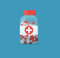 Medicine Pills Bottle with Pills over It. Pharmacy and Treatment Concept Vector Illustration