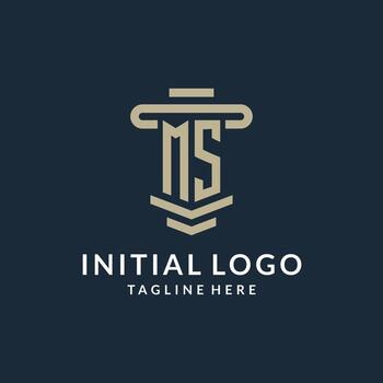 MS initial logo monogram with simple luxury pillar line vector design