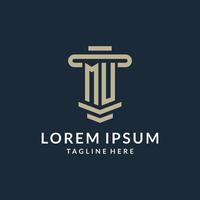 MU initial logo monogram with simple luxury pillar line vector design