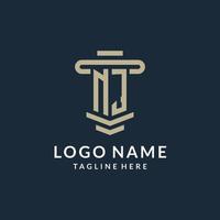 NJ initial logo monogram with simple luxury pillar line vector design