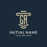 GR initial logo monogram with simple luxury pillar line vector design