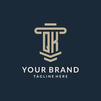 QK initial logo monogram with simple luxury pillar line vector design