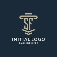 SF initial logo monogram with simple luxury pillar line vector design