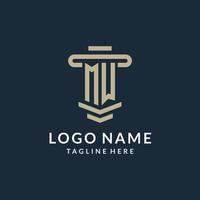 MW initial logo monogram with simple luxury pillar line vector design