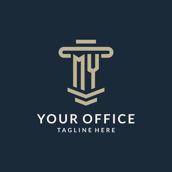 mi monograma de logotipo inicial con diseño de vector de línea de pilar de lujo simple