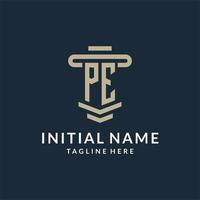 PE initial logo monogram with simple luxury pillar line vector design
