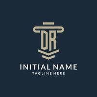 DR initial logo monogram with simple luxury pillar line vector design