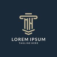 MH initial logo monogram with simple luxury pillar line vector design