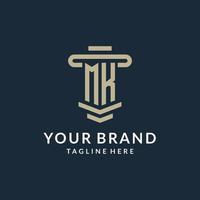 MK initial logo monogram with simple luxury pillar line vector design