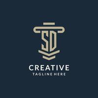 SD initial logo monogram with simple luxury pillar line vector design