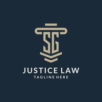 SG initial logo monogram with simple luxury pillar line vector design